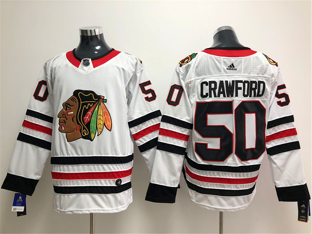 Mens Chicago Blackhawks #50 Corey Crawford Adidas Away White Jersey