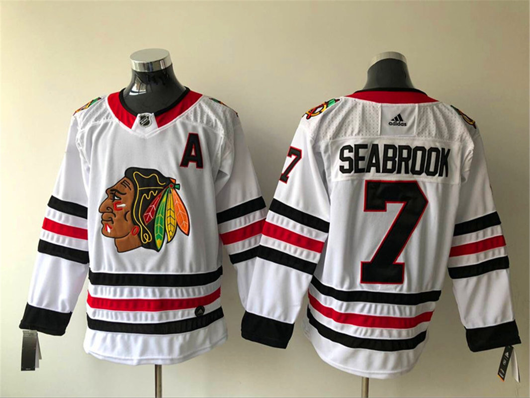 Mens Chicago Blackhawks #7 Brent Seabrook Adidas Away White Jersey