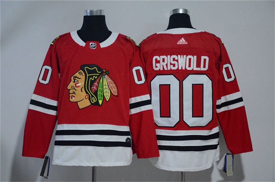 The National Lampoon's Vacation film #00 Clark Griswold Adidas Red Chicago Blackhawks Movie Hockey Jersey