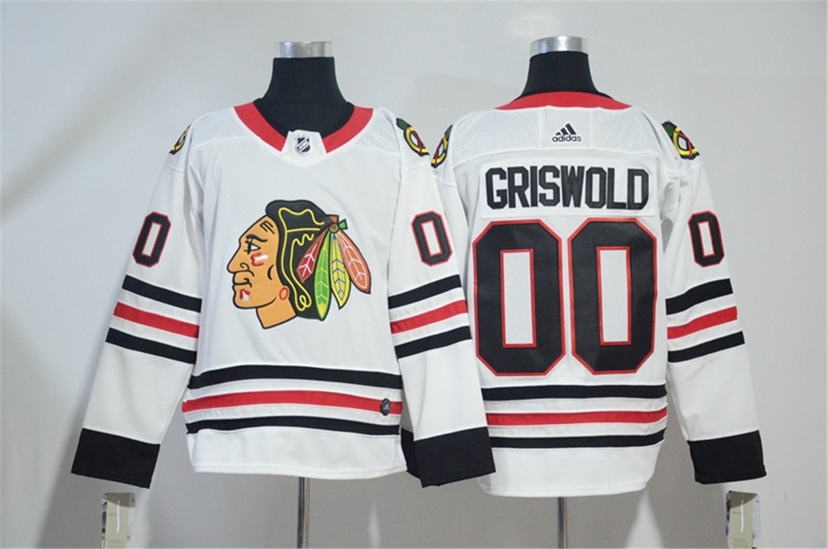 The National Lampoon's Vacation film #00 Clark Griswold White Adidas Chicago Blackhawks Movie Hockey Jersey