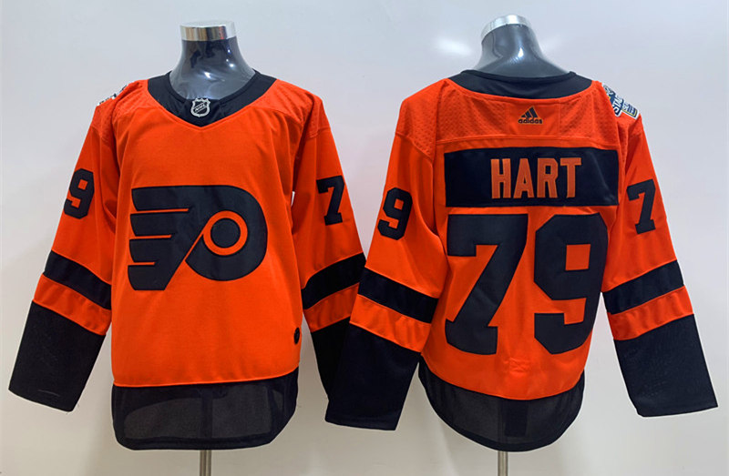 Mens Philadelphia Flyers #79 Carter Hart adidas Orange 2019 NHL Stadium Series Jersey