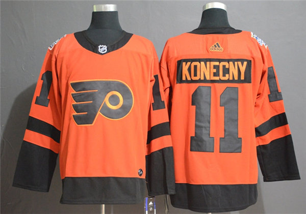 Mens Philadelphia Flyers #11 Travis Konecny adidas Orange 2019 NHL Stadium Series Jersey