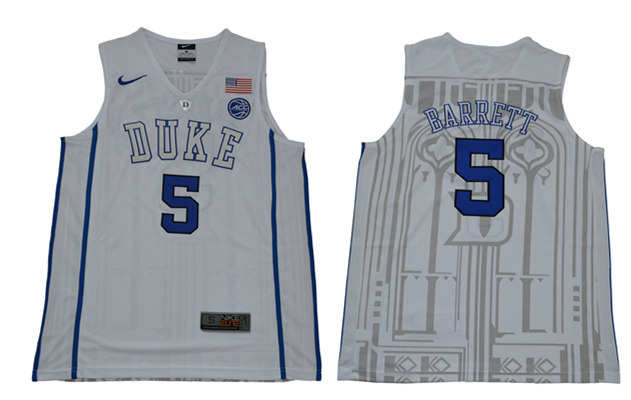 Men's Duke Blue Devils #5 R. J. Barrett Nike White Elite Basketball Jersey