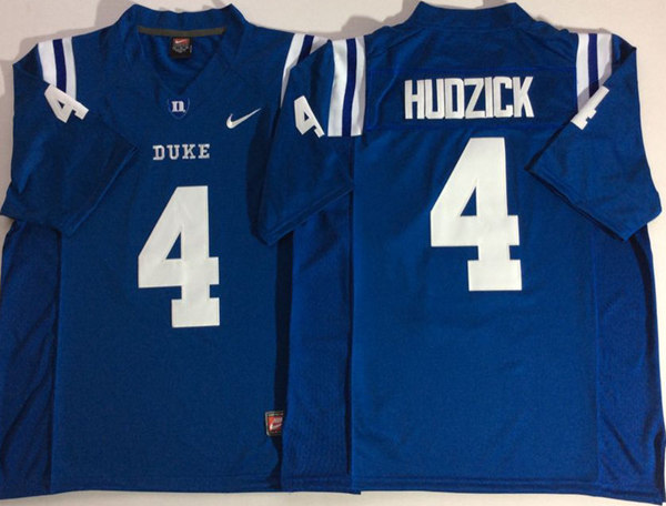 Mens NCAA Duke Blue Devils #4 Myles Hudzick Nike Blue Football Jerseys