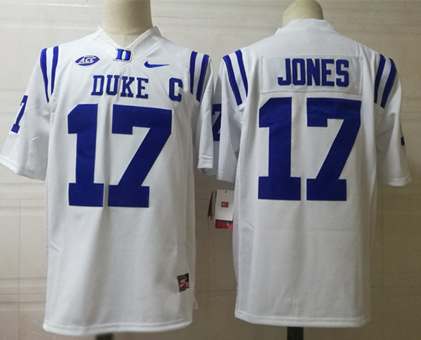 Mens NCAA Duke Blue Devils #17 DANIEL JONES Nike White Football Jerseys