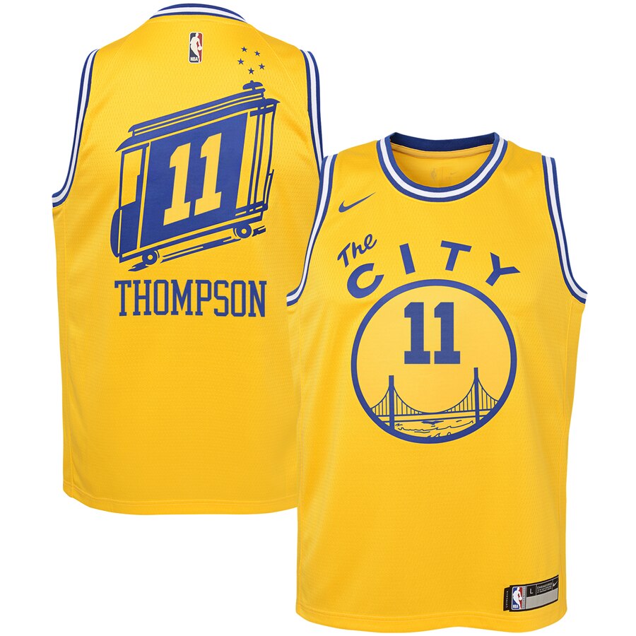 Men's Golden State Warriors #11 Klay Thompson  Nike Gold The City Classic Edition Swingman Jersey