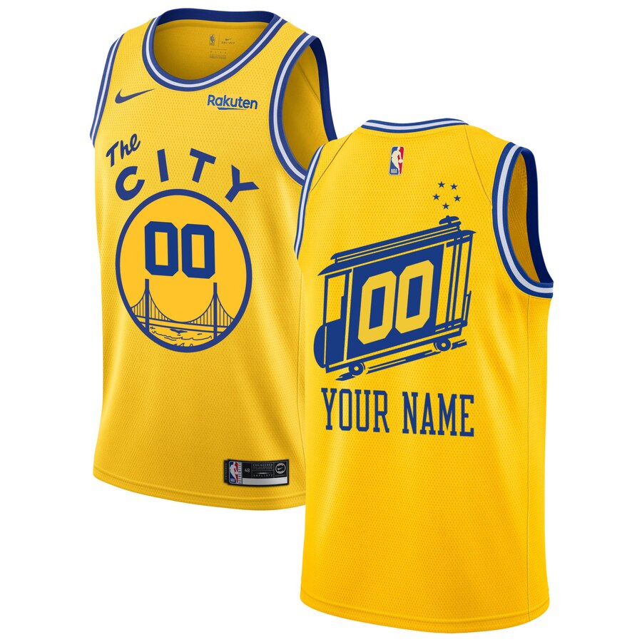 Mens Nike Golden State Warriors Gold Hardwood Classics Custom Swingman Jersey - The City Classic Edition