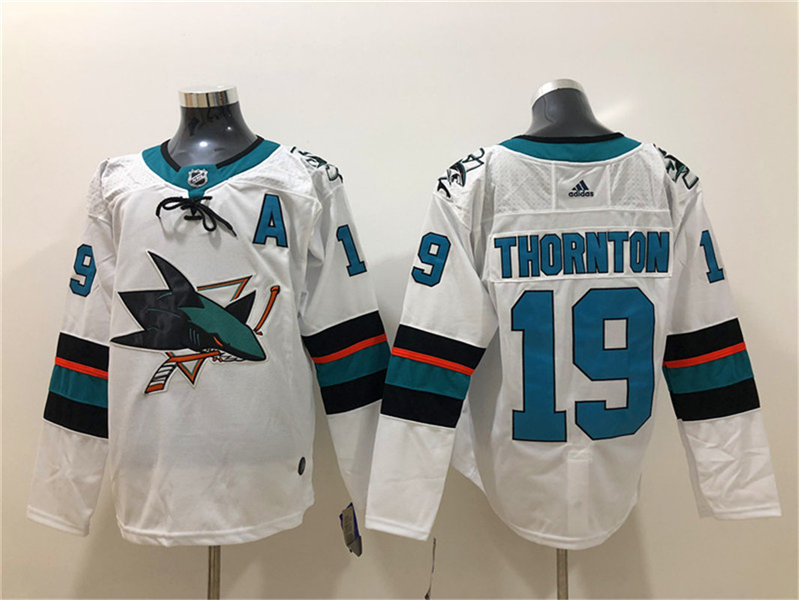 Mens San Jose Sharks #19 Joe Thornton adidas Away White Jersey