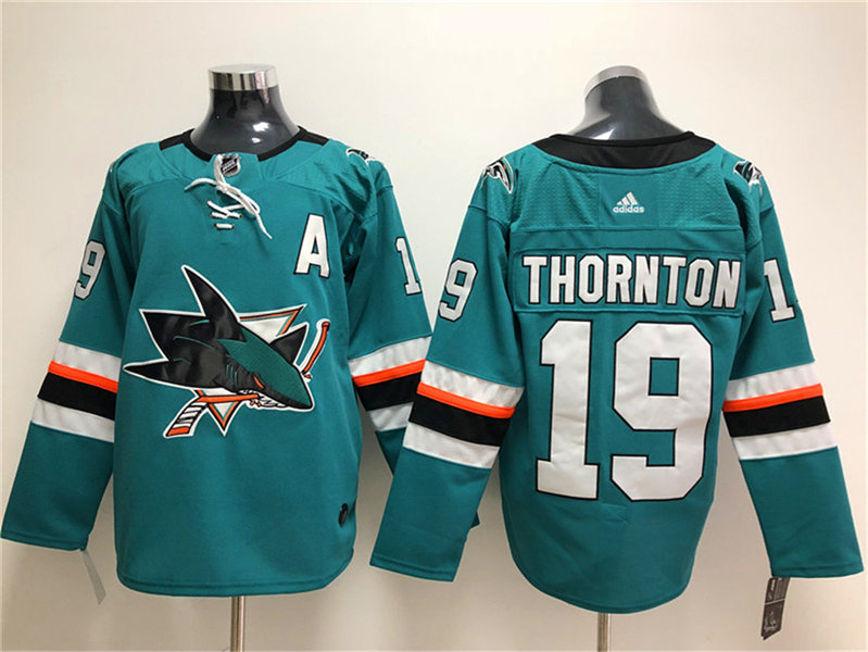 Mens San Jose Sharks #19 Joe Thornton adidas Home Green Jersey
