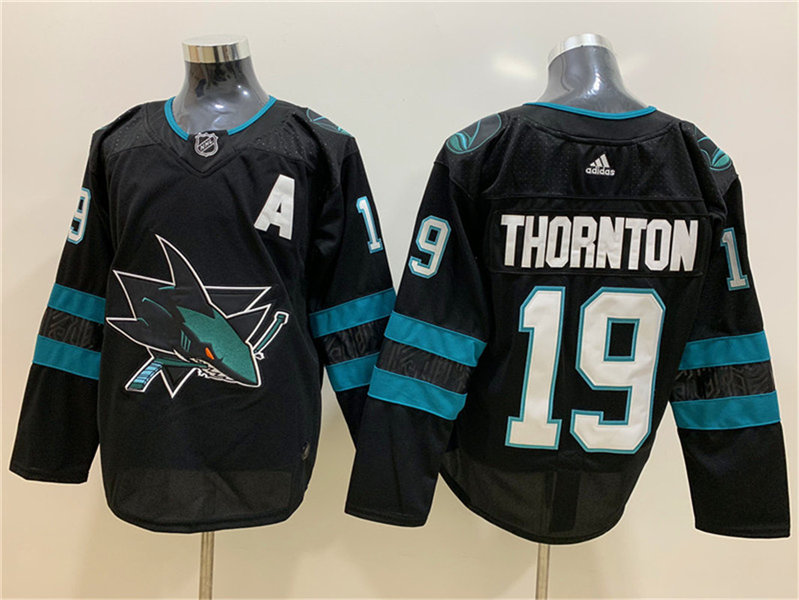Mens San Jose Sharks #19 Joe Thornton adidas Black Alternate Third Jersey(13)