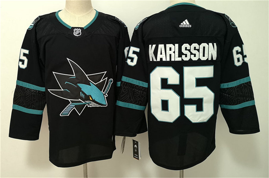 Mens San Jose Sharks #65 Erik Karlsson adidas Black Alternate Third Jersey