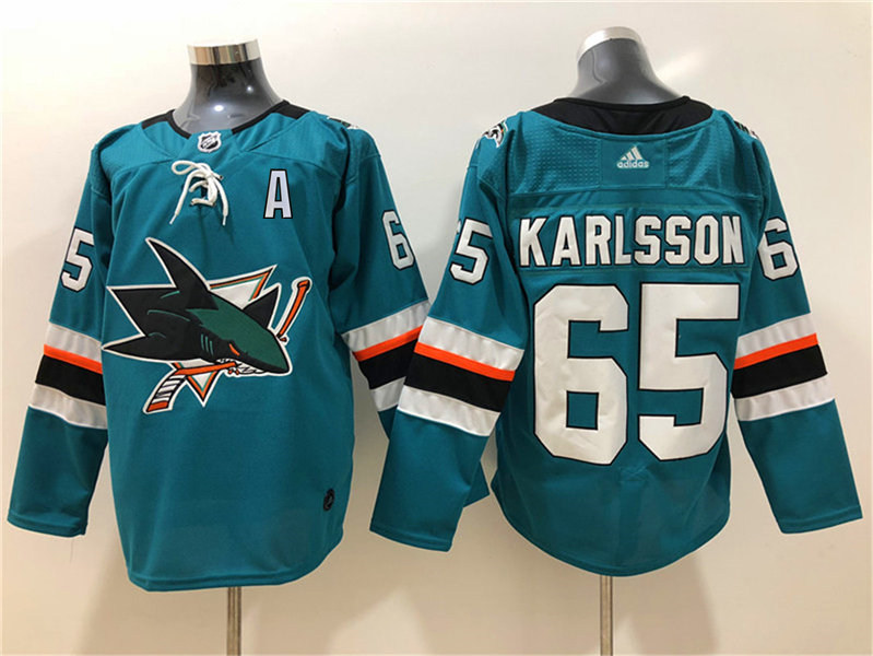 Mens San Jose Sharks #65 Erik Karlsson adidas Home Green Jersey