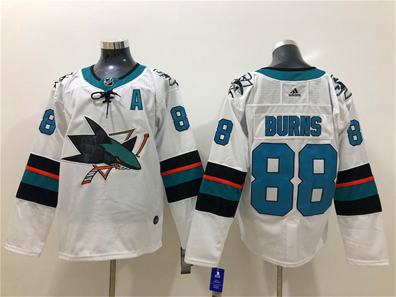 Mens San Jose Sharks #88 Brent Burns adidas Away White Jersey