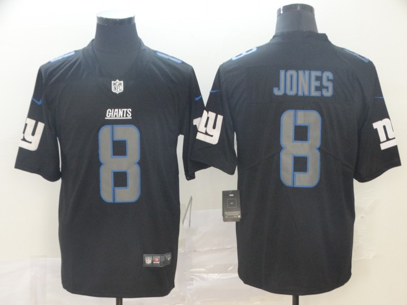 Men's New York Giants #8 Daniel Jones Nike Fashion Impact Black Color Rush Limited Jersey