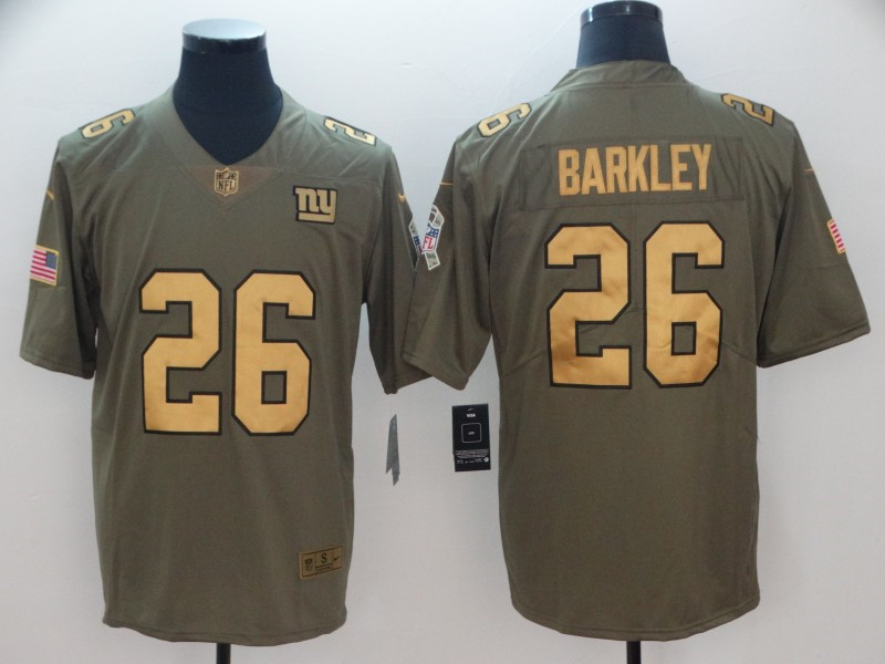 Men's New York Giants #26 Saquon Barkley Nike Olive Gold 2019 Salute to Service Limited Jersey