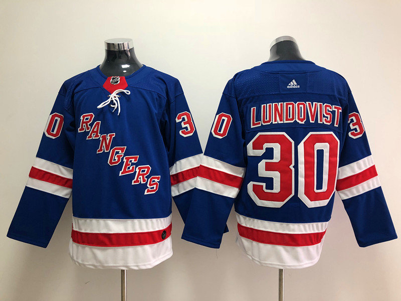 Mens New York Rangers #30 Henrik Lundqvist Adidas Home Royal Blue Jersey