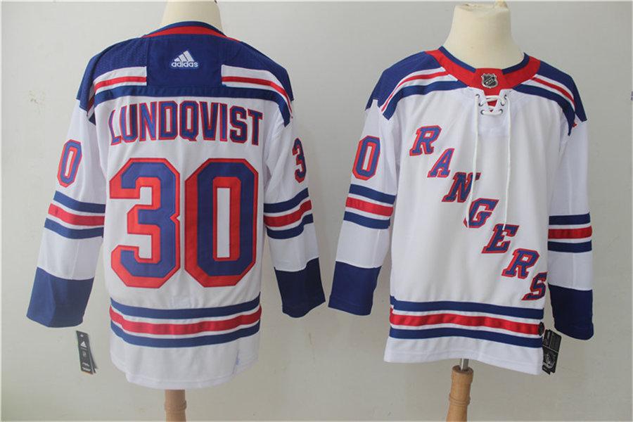 Mens New York Rangers #30 Henrik Lundqvist Adidas White Away Jersey