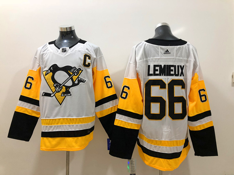 Mens Pittsburgh Penguins retired Player #66 Mario Lemieux adidas Away White Player Jersey