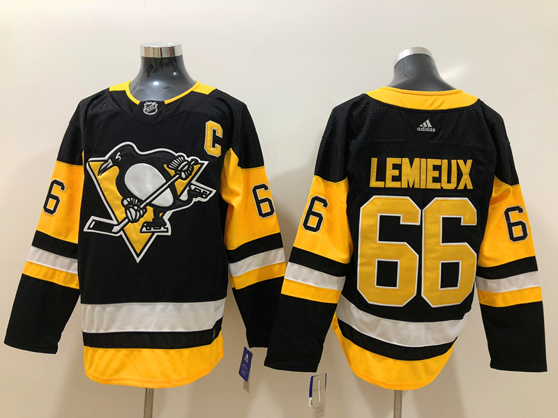 Mens Pittsburgh Penguins retired Player #66 Mario Lemieux adidas Home Black Player Jersey