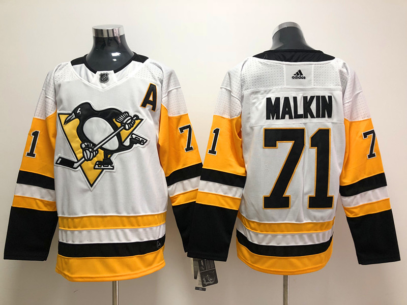Mens Pittsburgh Penguins #71 Evgeni Malkin adidas Away White Player Jersey
