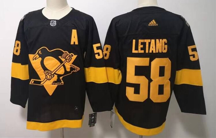Mens Pittsburgh Penguins #58 Kris Letang adidas Black 2019 NHL Stadium Series Authentic Player Jersey