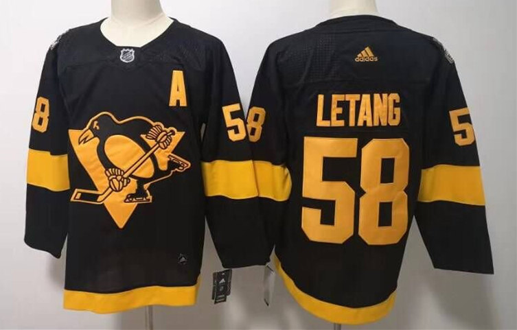 Mens Pittsburgh Penguins #58 Kris Letang adidas Black 2019 NHL Stadium Series Authentic Player Jersey