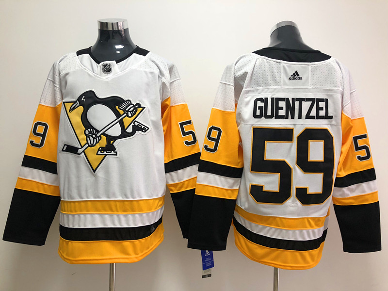 Mens Pittsburgh Penguins #59 Jake Guentzel adidas Away White Player Jersey