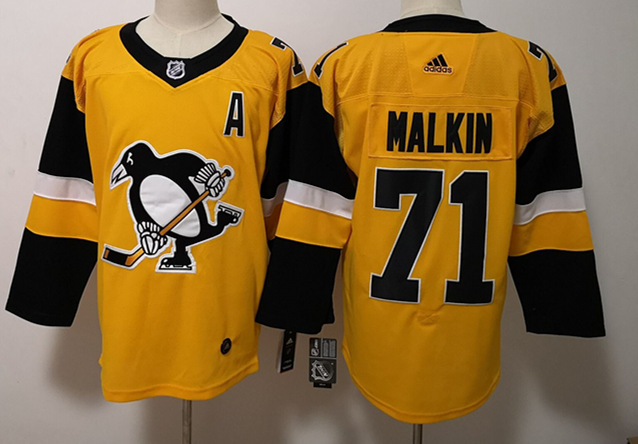 Mens Pittsburgh Penguins #71 Evgeni Malkin adidas Gold Alternate Player Jersey