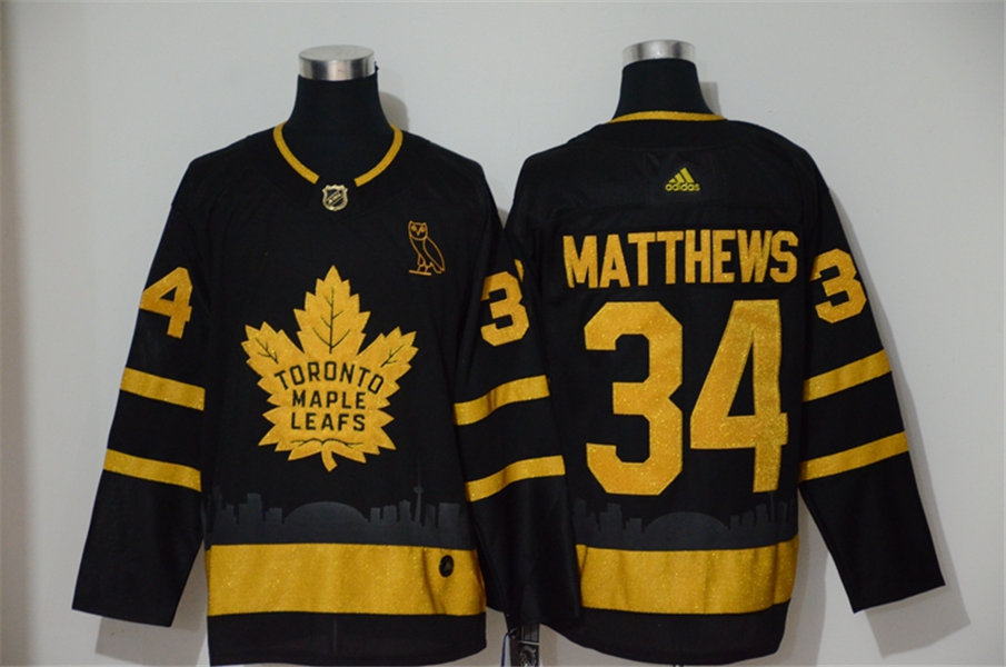 Mens Toronto Maple Leafs #34 Auston Matthews adidas Black Golden Edtion Jersey