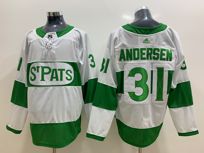 Mens Toronto Maple Leafs #31 Frederik Andersen St. Patrick's Day White Player Jersey