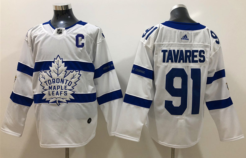 Mens Toronto Maple Leafs #91 John Tavares adidas White 2018 NHL Stadium Series Player Jersey