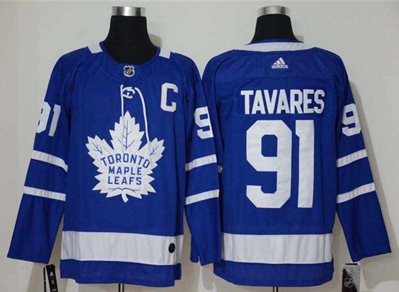 Mens Toronto Maple Leafs #91 John Tavares adidas Home Blue Player Jersey