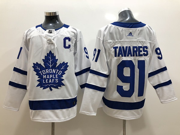 Mens Toronto Maple Leafs #91 John Tavares adidas Away White Player Jersey