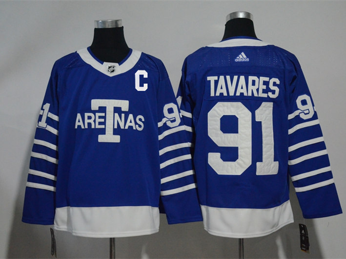 Mens Toronto Maple Leafs #91 John Tavares adidas Blue Third Player Jersey