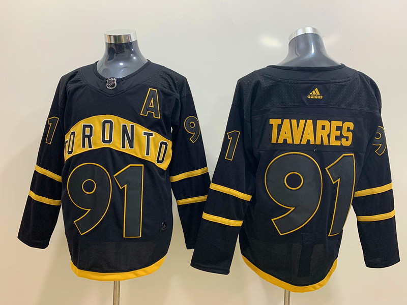 Mens Toronto Maple Leafs #91 John Tavares adidas Black Golden Edtion Jersey 