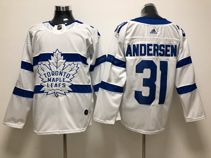 Mens Toronto Maple Leafs #31 Frederik Andersen adidas White 2018 NHL Stadium Series Player Jersey