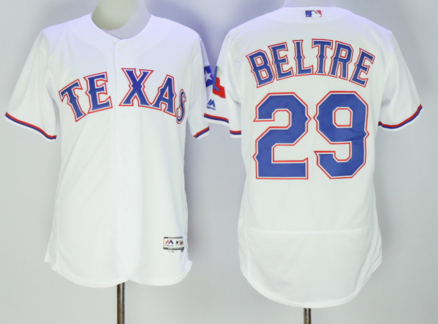 Mens Texas Rangers #29 Adrian Beltre Majestic White Flex Base Player Jersey