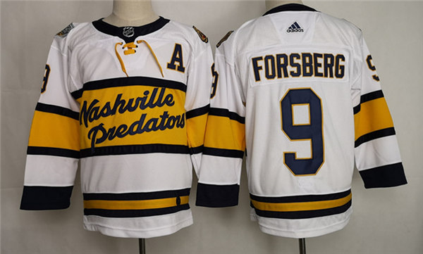 Men's Nashville Predators #9 Filip Forsberg adidas White 2019-20 Winter Classic Jersey