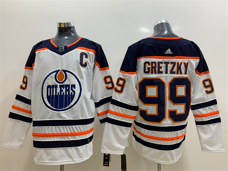 Men's Edmonton Oilers Retired Player #99 Wayne Gretzky adidas Away White Jersey