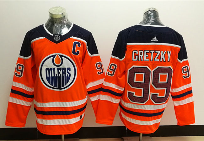 Men's Edmonton Oilers Retired Player #99 Wayne Gretzky adidas Home Orange Jersey