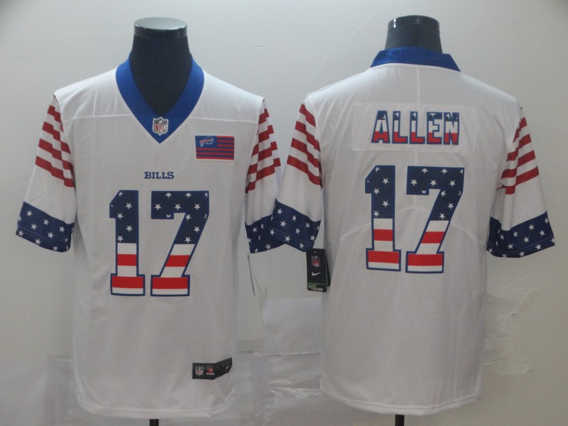 Men's Buffalo Bills #17 Josh Allen White Nike USA Flag Retro Football Jersey