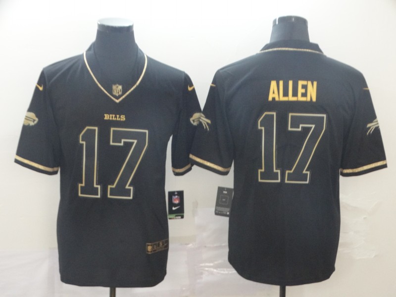 Men's Buffalo Bills #17 Josh Allen Black Gold Retro Football Jersey