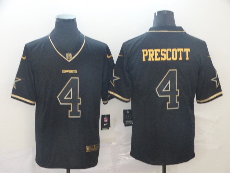 Men's Dallas Cowboys #4 Dak Prescott Black Gold Retro Football Jersey