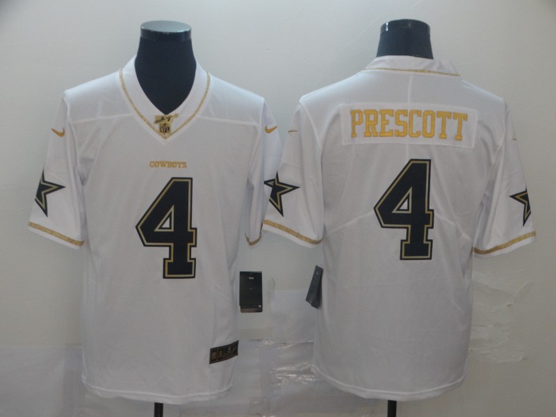 Men's Dallas Cowboys #4 Dak Prescott  White Gold Retro Football Jersey
