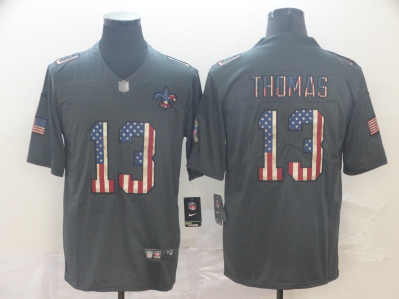 Men's New Orleans Saints #13 Michael Thomas  Charcoal Nike USA Flag Retro Football Jersey