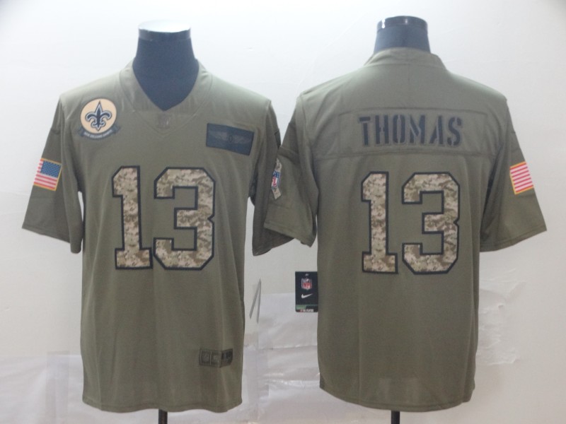 Men's New Orleans Saints #13 Michael Thomas 2019 Olive Camo Salute to Service Limited Jersey
