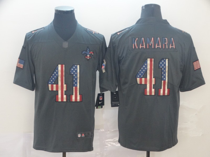 Men's New Orleans Saints #41 Alvin Kamara  Charcoal Nike USA Flag Retro Football Jersey