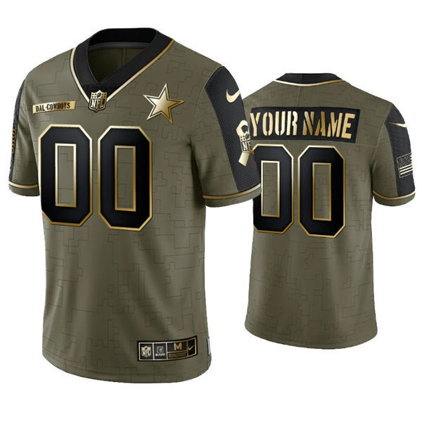Men Dallas Cowboys Custom Nike 2021 Olive Golden Salute To Service Limited Jersey