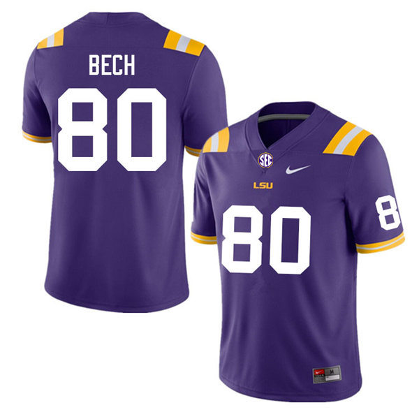 Mens LSU Tigers #80 Jack Bech Nike Purple College Football Game Jersey