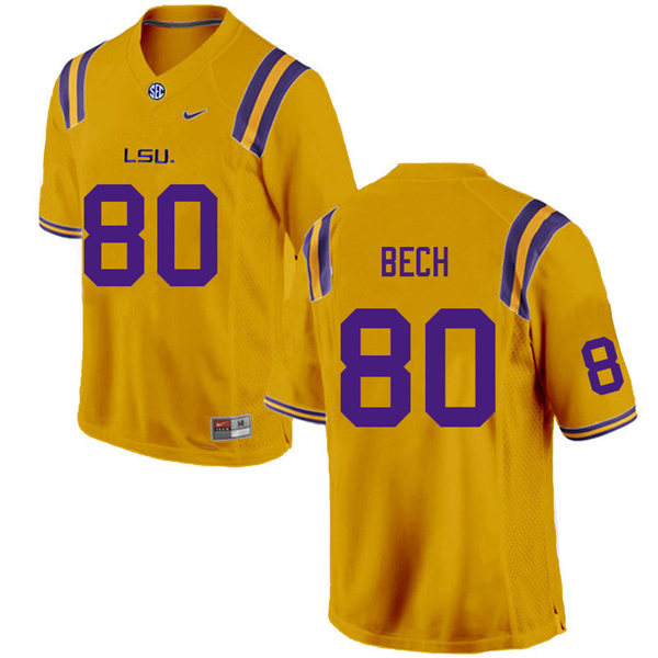 Mens LSU Tigers #80 Jack Bech Nike Gold College Football Game Jersey